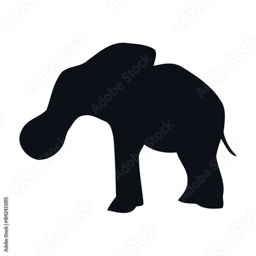 Silhouette of a playful elephant with its trunk lowered, a simple and charming graphic representation