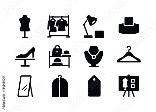 Iconic Fashion Showroom. Fashion showroom. Solid icon set of fas