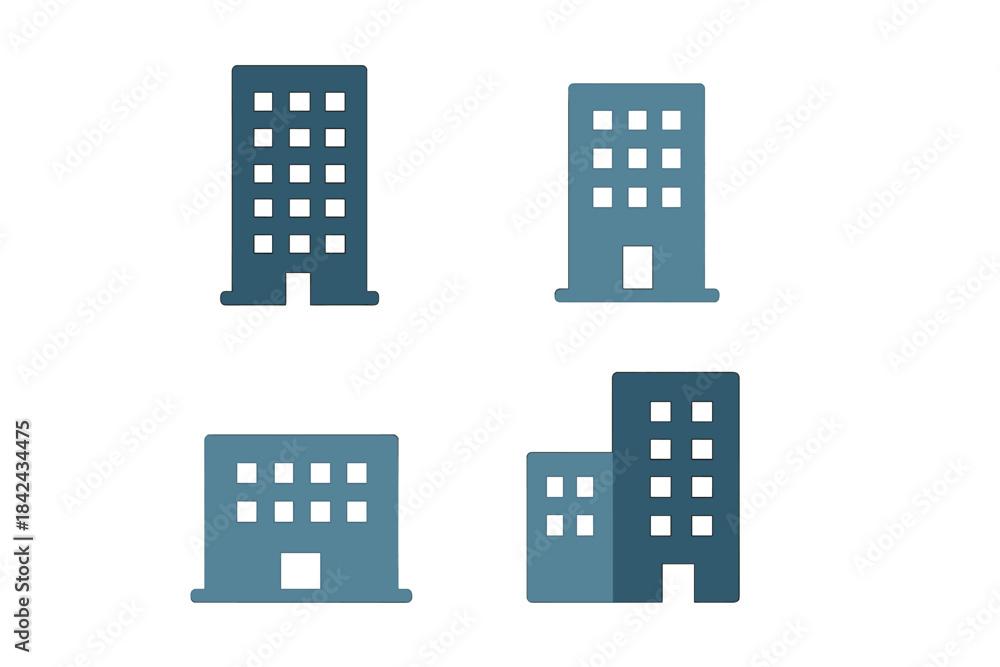 Fototapeta premium Modern corporate building icons representing city architecture and real estate development