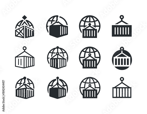 Global Supply Chain Icons. Global supply chains. Icon set. Set L