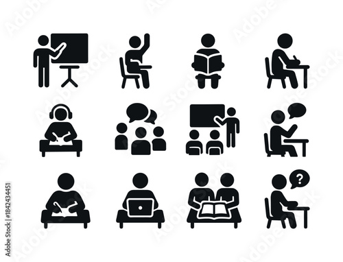 Classroom Activity Icons. Classroom activities. Solid icon set o