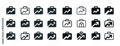 Set of business growth icons featuring briefcases and graphs