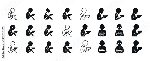 Silhouettes of people reading books in different postures and st