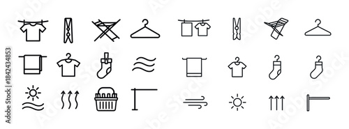 Clothing and laundry icons set: hangers, clips, towels, socks, a