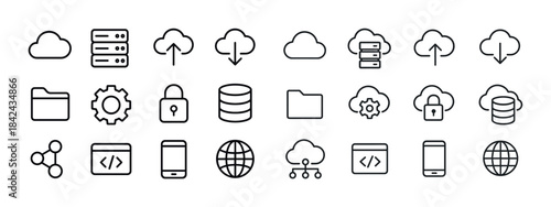 Simple cloud and data icons collection with network and security