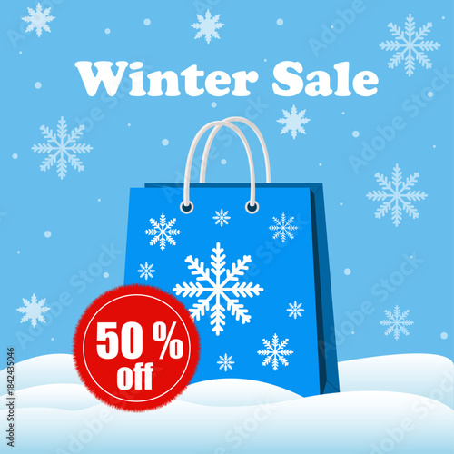 Illustration of winter sale, shopping, snowflakes