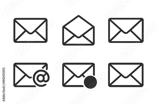 Collection of simple line icons representing various types of envelopes and email symbols used in digital communication