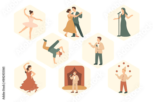 Artistic performances capturing dance, music, and juggling in a vibrant community celebration setting