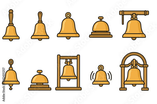 Different types of bells displayed in a colorful and creative arrangement for decoration or educational purposes