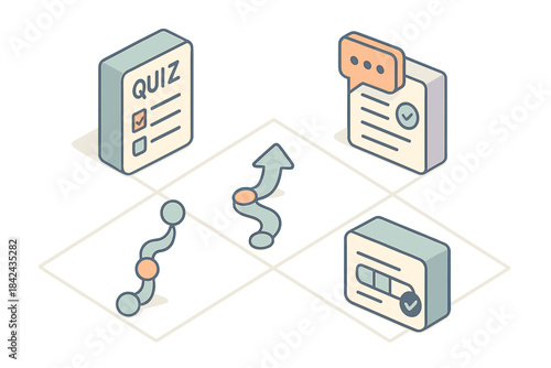 Interactive quiz elements showcasing various stages of assessment and feedback in a digital learning environment
