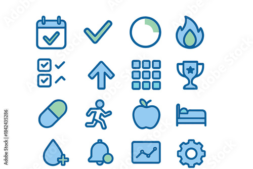 Various health and wellness icons showcasing lifestyle choices and activities for a balanced life