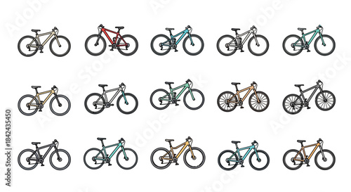 Collection of various bicycle types and models.
