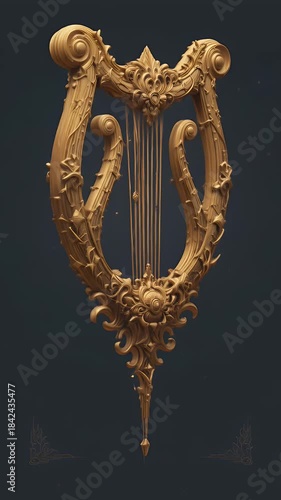 Elegant Golden Harp Musical Instrument 3D Rendered Model for Music Art and Design Projects