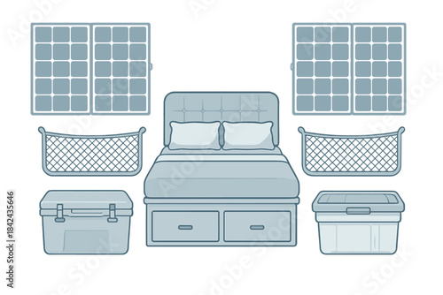 Cozy bedroom layout with natural light, organized space, and storage options in a bright room