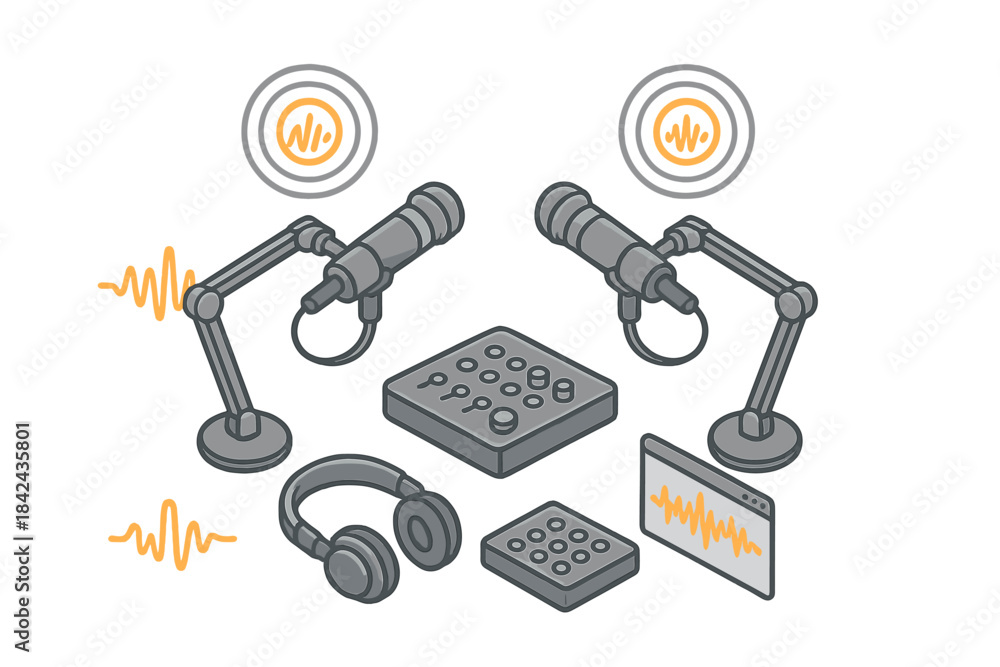 Fototapeta premium Recording studio setup with microphones, headphones, and audio equipment for producing sound content