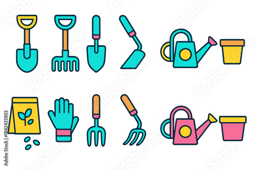 Gardening tools for planting and caring for plants in springtime