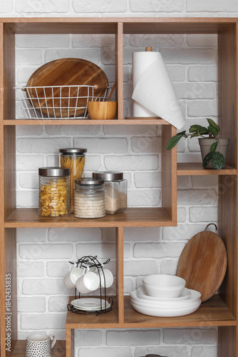 Wooden shelving unit with c...