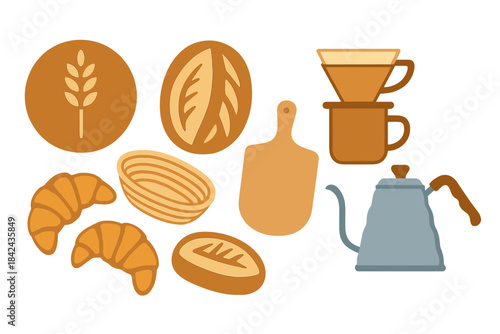 Delicious baked goods and coffee brewing tools arranged for a cozy cafe scene