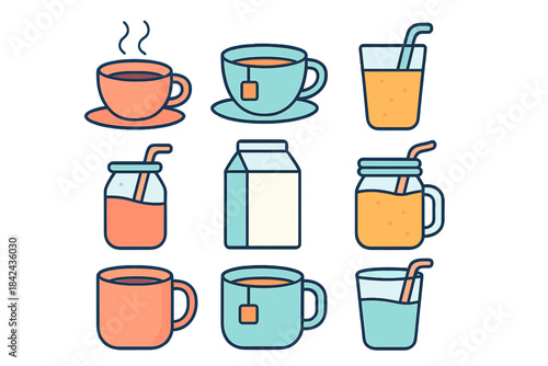 Variety of warm and cold beverages with cups and jars for every mood and occasion