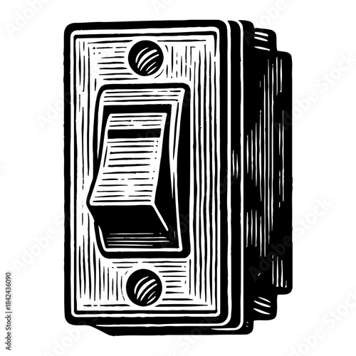 Vintage Toggle Light Switch In Detailed Engraving Style Close Up
