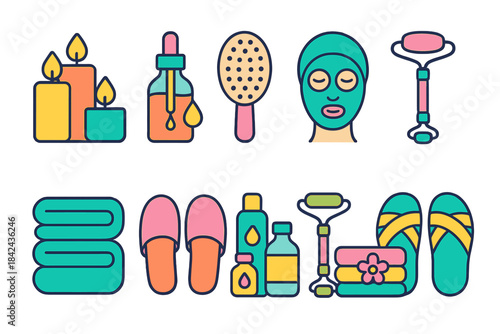 Relaxing spa essentials for a soothing self-care day at home with candles, skin care products, and comfortable accessories