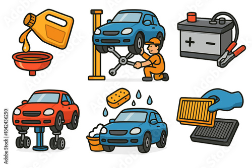 Auto maintenance tasks for car care including oil change, battery check, and cleaning techniques