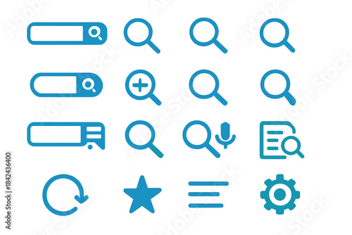 Various search icons and user interface elements for digital applications designed in a modern style