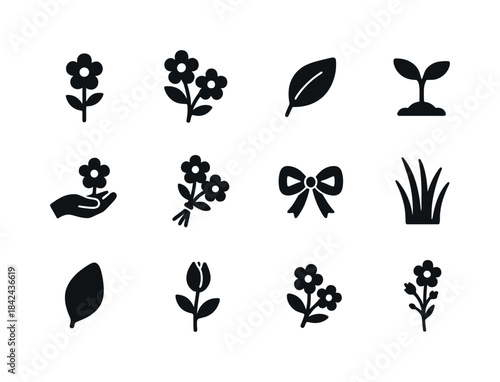 Minimalist Floral Icons. Simple Flower Moments. Solid icon set o