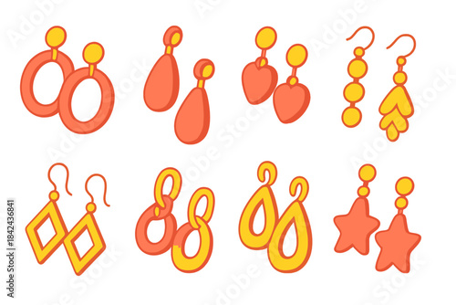 Colorful collection of earrings featuring various shapes and designs in orange and yellow tones showcased together