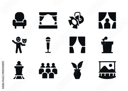Stage Performance Icons. Stage performance. Solid icon set of st