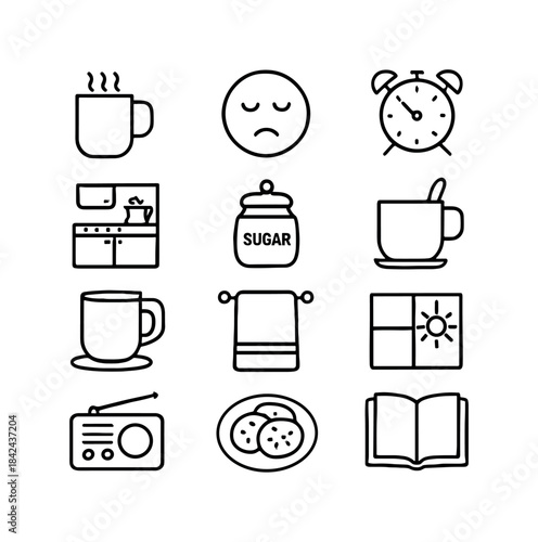 Coffee Ritual Icons. Coffee At Home Habits. Line icon set of Cof