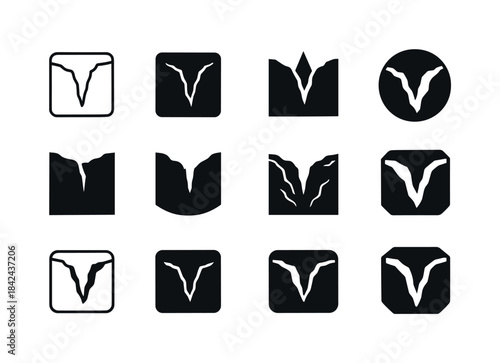 Ocean Trench Logos. depth. Icon set. Set Logo of depth: ocean tr