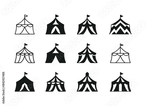 Circus Tent Icons. Circus tent. Icon set. Set Logo of circus ten
