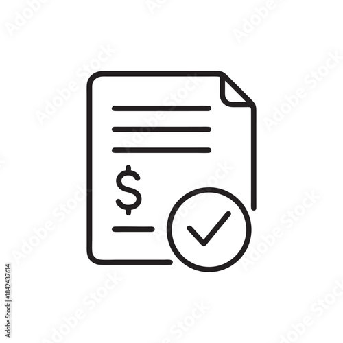 Approved invoice document icon black and white line art financial bill payment confirmation business finance vector illustration