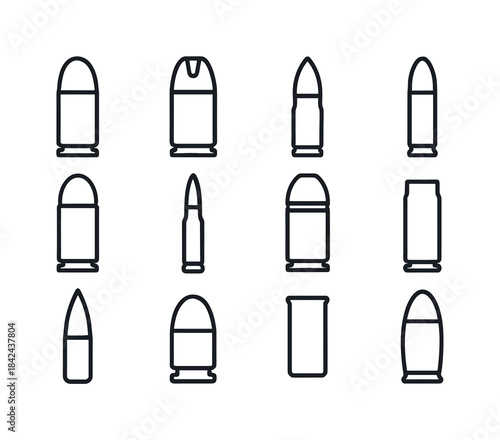 Bullet Icon Grid. Bullet. Line icon set of Bullet: full metal ja