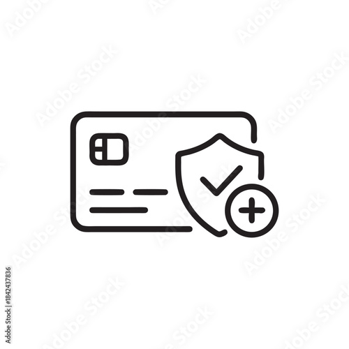 Secure credit card protection icon black and white vector for online payment insurance and financial security