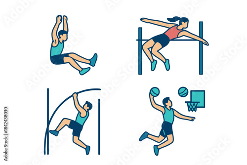 Athletes performing various track and field events in a vibrant and dynamic setting during a competition