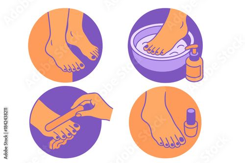 Step-by-step guide for a relaxing at-home foot care routine including soaking, scrubbing, and polishing