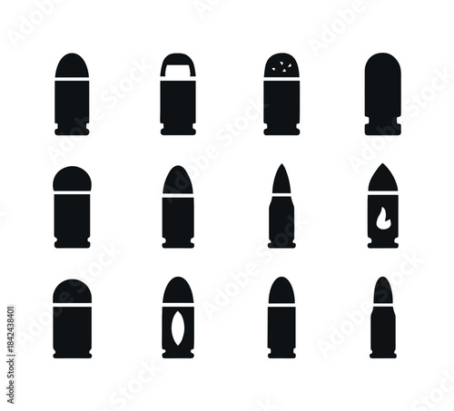 Ammunition Icons Grid. ammunition types. Solid icon set of ammun