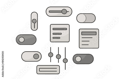 User interface elements for modern web applications with buttons, sliders, and toggles