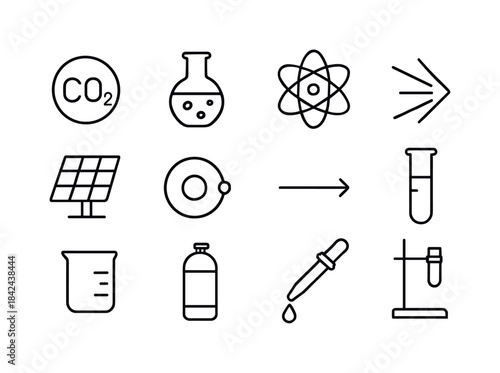Carbon Reduction Icons. Carbon dioxide reduction. Line icon set