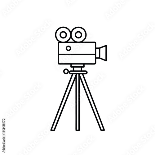 Minimalist Line Drawing of Vintage Film Camera on Tripod Representing Cinematography and Movie Production
