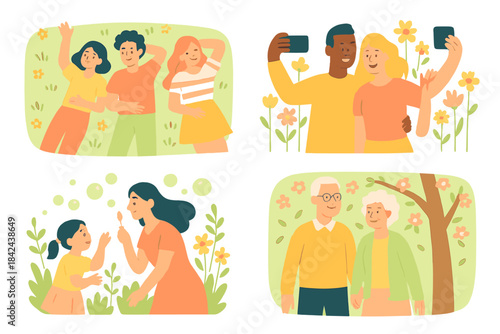 Celebrating joyful moments with family and friends in a vibrant garden setting during a sunny day