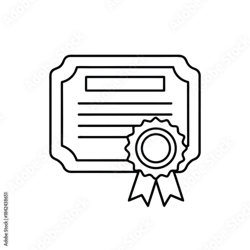 Minimalist Line Drawing of Certificate with Ribbon Seal Representing Achievement and Authenticity