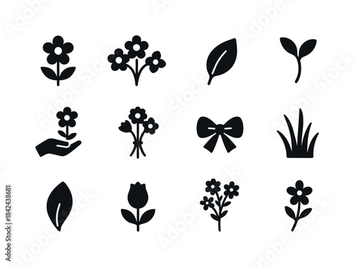 Minimalist Floral Icons. Simple Flower Moments. Solid icon set o