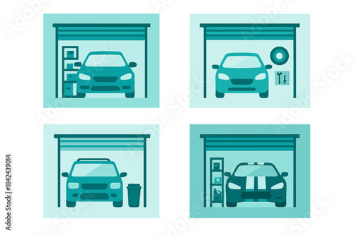 Different garage designs showcasing vehicles and storage solutions for organized spaces
