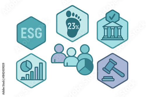 Understanding esg concepts through visual icons featuring metrics and governance symbols
