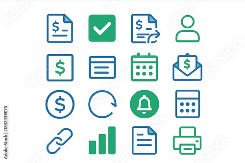 Icons representing various financial and administrative tasks displayed in a grid format for easy navigation and understanding