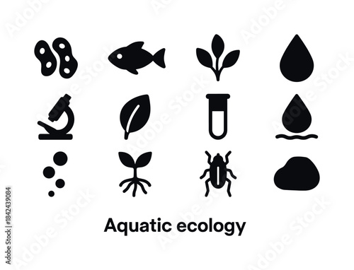 Aquatic Ecology Icons. Aquatic Ecology. Solid icon set of Aquati