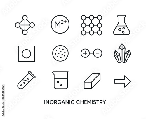 Inorganic Chemistry Icons. Inorganic chemistry. Line icon set of